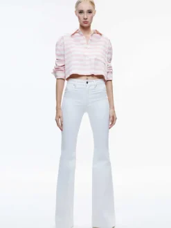 Alice and Olivia Finely Cropped Oversized Button Down Shirt-Women Tops