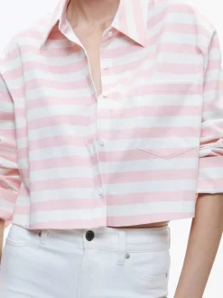 Alice and Olivia Finely Cropped Oversized Button Down Shirt-Women Tops