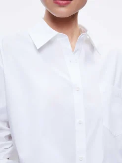 Alice and Olivia Finely Cropped Oversized Button Down Shirt-Women Tops