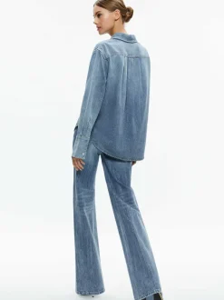 Alice and Olivia Finely Denim Button Down-Women Tops
