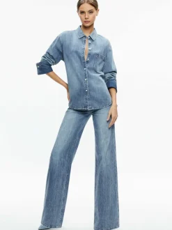 Alice and Olivia Finely Denim Button Down-Women Tops