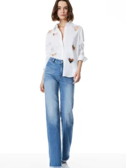 Alice and Olivia Finely Heart Embellished Button Down-Women Tops