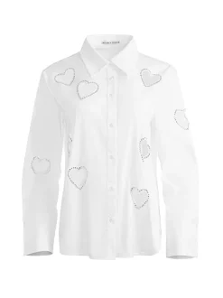 Alice and Olivia Finely Heart Embellished Button Down-Women Tops