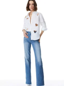 Alice and Olivia Finely Heart Embellished Button Down-Women Tops