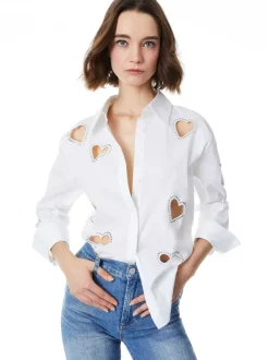 Alice and Olivia Finely Heart Embellished Button Down-Women Tops