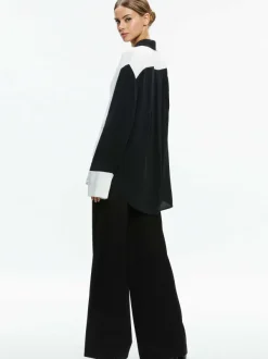 Alice and Olivia Finely Oversized Button Down Shirt-Women Tops