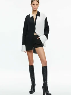 Alice and Olivia Finely Oversized Button Down Shirt-Women Tops