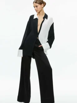 Alice and Olivia Finely Oversized Button Down Shirt-Women Tops