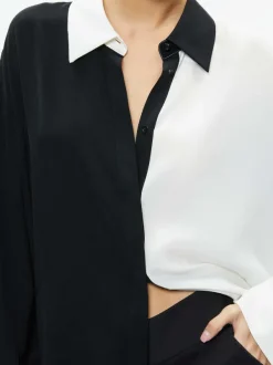 Alice and Olivia Finely Oversized Button Down Shirt-Women Tops