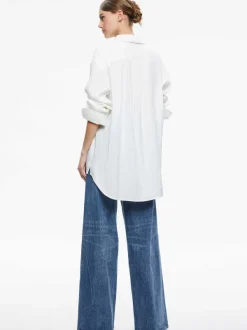 Alice and Olivia Finely Oversized Linen Button Down Shirt-Women Tops