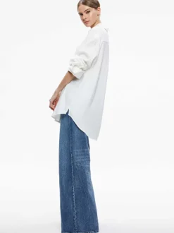 Alice and Olivia Finely Oversized Linen Button Down Shirt-Women Tops