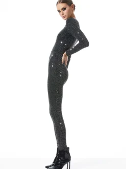 Alice and Olivia Freddie Crewneck Embellished Catsuit-Women Jumpsuits