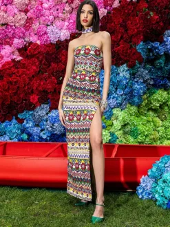 Alice and Olivia Georgie Choker Strapless Gown-Women Dresses