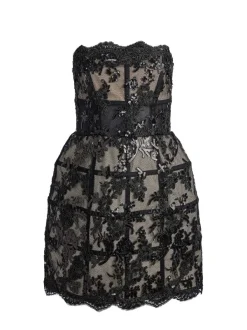 Alice and Olivia Gerda Strapless Sequin Lace Mini Gown-Women Dresses