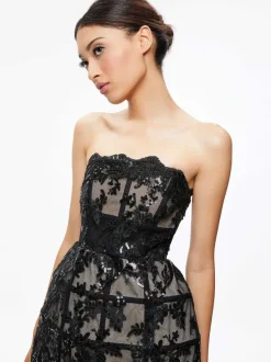 Alice and Olivia Gerda Strapless Sequin Lace Mini Gown-Women Dresses