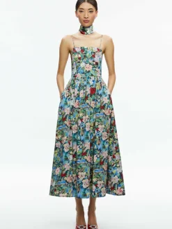 Alice and Olivia Glynis Spaghetti Strap Scarf Midi Dress-Women Dresses