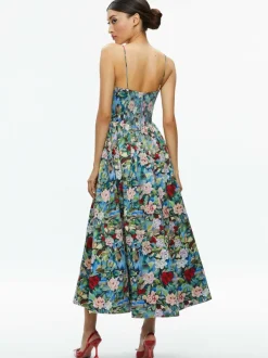 Alice and Olivia Glynis Spaghetti Strap Scarf Midi Dress-Women Dresses