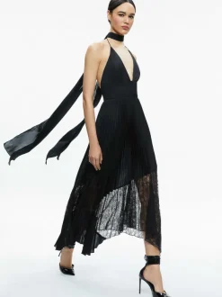 Alice and Olivia Hannah Deep V-Neck Scarf Maxi Dress-Women Dresses