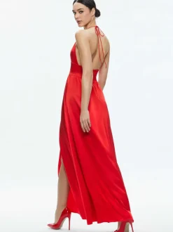 Alice and Olivia Hannah Deep V-Neck Scarf Maxi Dress-Women Dresses