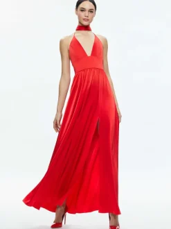 Alice and Olivia Hannah Deep V-Neck Scarf Maxi Dress-Women Dresses