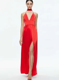 Alice and Olivia Hannah Deep V-Neck Scarf Maxi Dress-Women Dresses