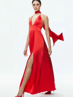 Alice and Olivia Hannah Deep V-Neck Scarf Maxi Dress-Women Dresses