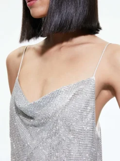 Alice and Olivia Harmon Crystal Chainmail Slip Tank-Women Tops