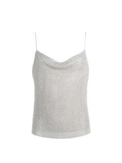 Alice and Olivia Harmon Crystal Chainmail Slip Tank-Women Tops