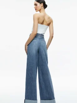 Alice and Olivia Harriet Wide Leg High Rise Paperbag Jean-Women Pants