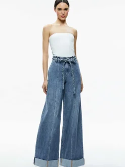 Alice and Olivia Harriet Wide Leg High Rise Paperbag Jean-Women Pants