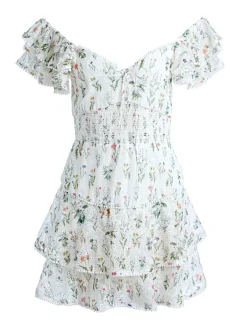 Alice and Olivia Hartford Smocked Bustier Tiered Mini Dress-Women Dresses