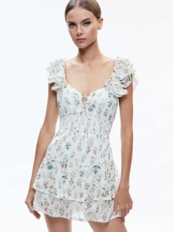 Alice and Olivia Hartford Smocked Bustier Tiered Mini Dress-Women Dresses