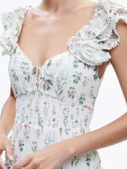 Alice and Olivia Hartford Smocked Bustier Tiered Mini Dress-Women Dresses