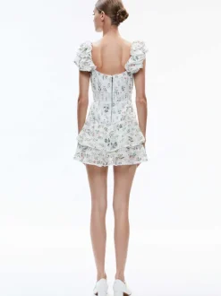 Alice and Olivia Hartford Smocked Bustier Tiered Mini Dress-Women Dresses