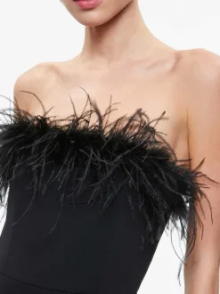 Alice and Olivia Idell Off Shoulder Feather Trim Jumpsuit-Women Jumpsuits