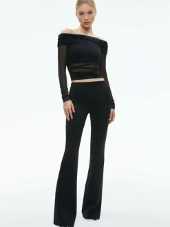 Alice and Olivia Isadola Over The Shoulder Ruched Long Sleeve Top-Women Tops