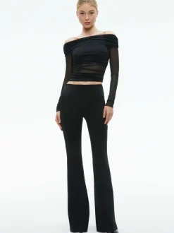 Alice and Olivia Isadola Over The Shoulder Ruched Long Sleeve Top-Women Tops