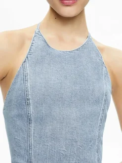 Alice and Olivia Jaymee Tie Neck Cropped Halter Top-Women Tops