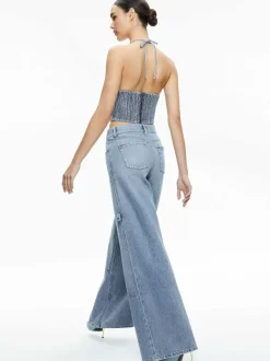 Alice and Olivia Jaymee Tie Neck Cropped Halter Top-Women Tops