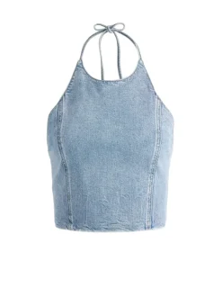 Alice and Olivia Jaymee Tie Neck Cropped Halter Top-Women Tops