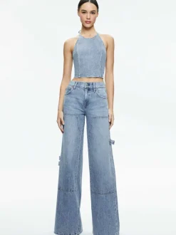 Alice and Olivia Jaymee Tie Neck Cropped Halter Top-Women Tops