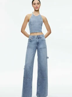 Alice and Olivia Jaymee Tie Neck Cropped Halter Top-Women Tops