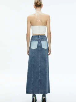 Alice and Olivia Jaymee Vegan Leather Cropped Halter Top-Women Tops
