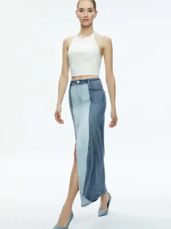 Alice and Olivia Jaymee Vegan Leather Cropped Halter Top-Women Tops