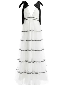 Alice and Olivia Jessalyn Bow Strap Tiered Maxi Gown-Women Dresses