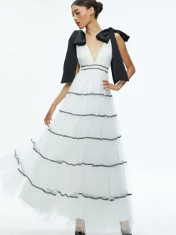 Alice and Olivia Jessalyn Bow Strap Tiered Maxi Gown-Women Dresses