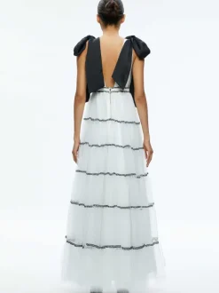 Alice and Olivia Jessalyn Bow Strap Tiered Maxi Gown-Women Dresses