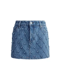 Alice and Olivia Joss High Rise Quilted Embellished Mini Skirt-Women Skirts