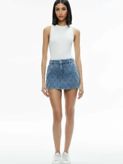 Alice and Olivia Joss High Rise Quilted Embellished Mini Skirt-Women Skirts