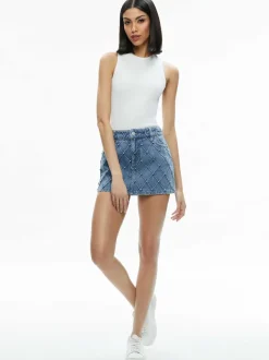 Alice and Olivia Joss High Rise Quilted Embellished Mini Skirt-Women Skirts